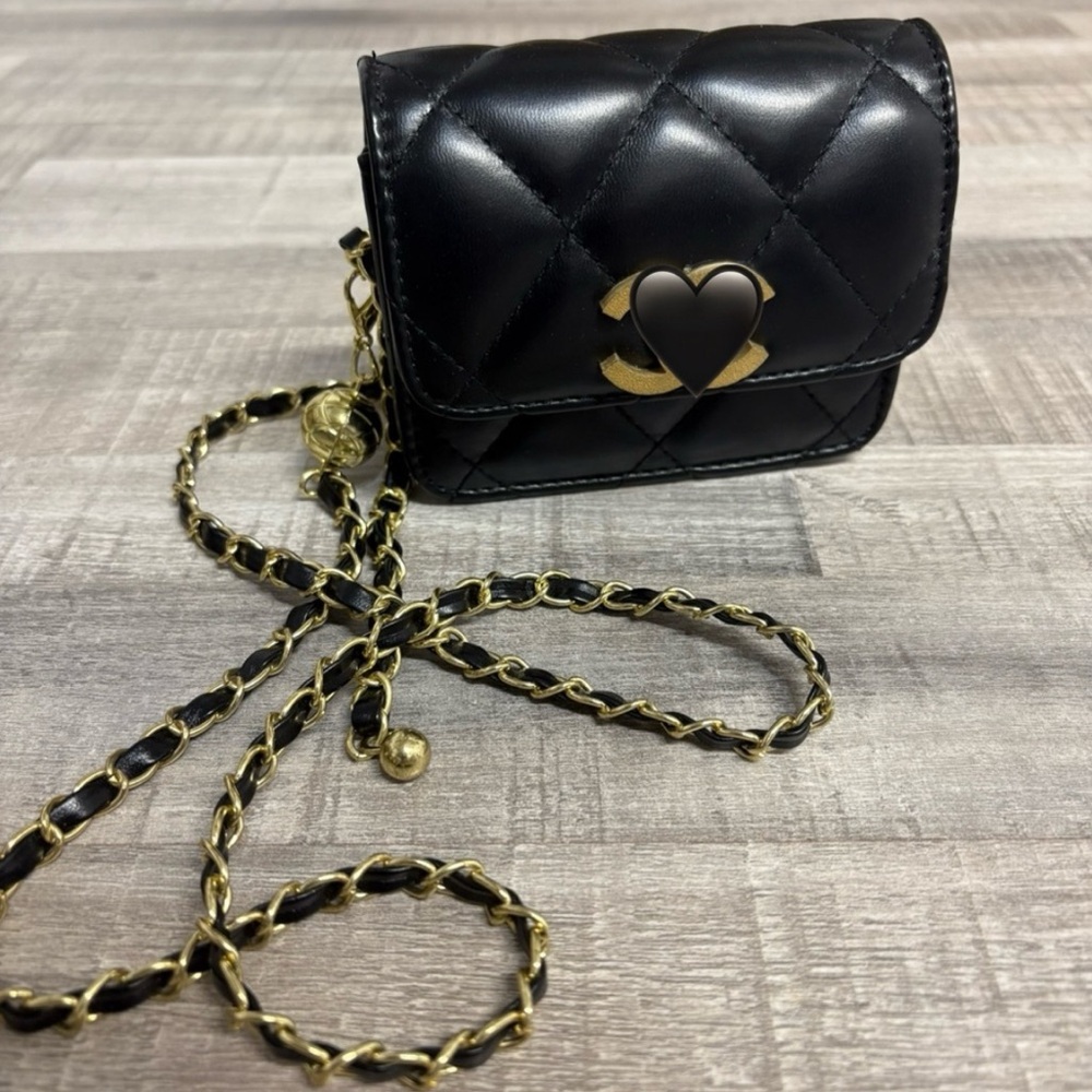 Lux Black Quilted Nano Mini Bag with Gold Chain - Picture 2 of 8